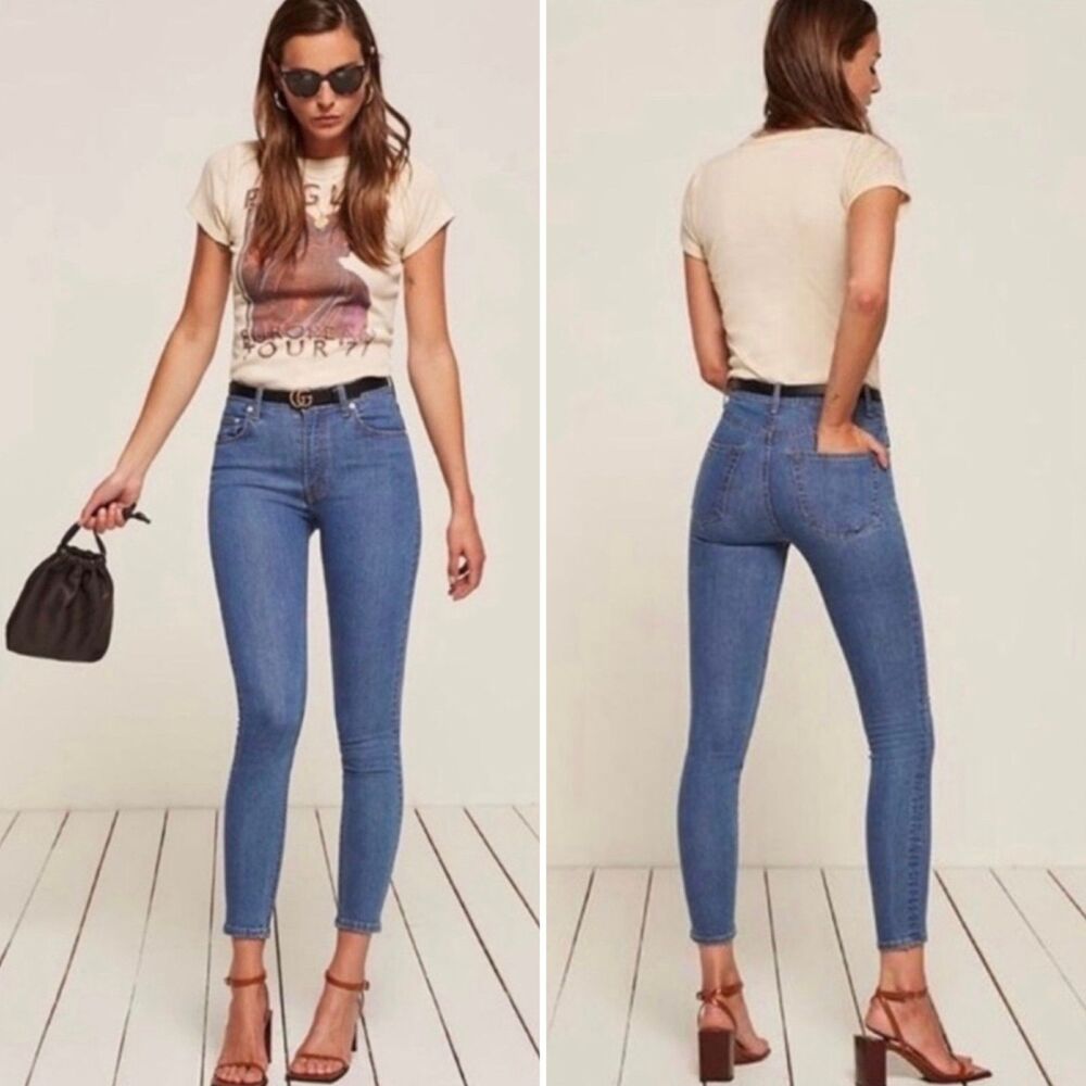 Reformation Organic Cotton High & Skinny Crop Jeans In Barbados Wash 29
